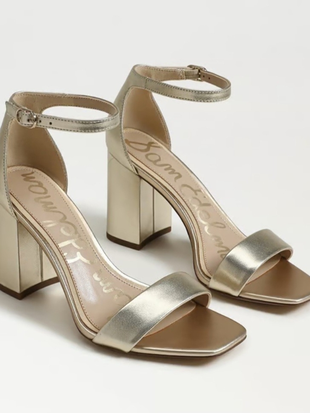 Sam Edelman Metallic Gold Ankle-Strap Block Heel Sandals
